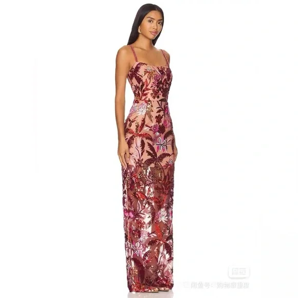 Bronx & Banco Dahlia Red Embroidered Sequin Maxi Gown Size S - Picture 2 of 4